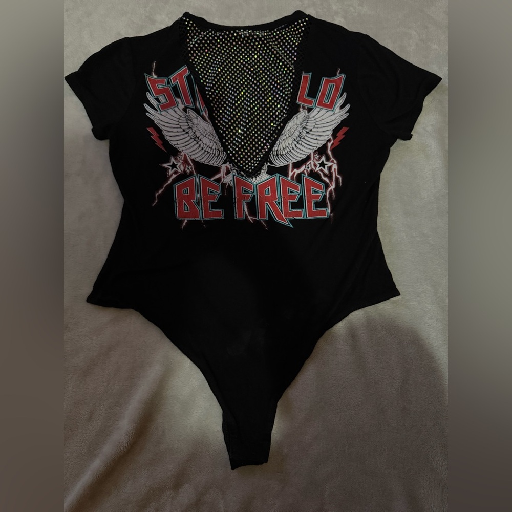 Fashion Nova Black Top with Rhinestone Accents